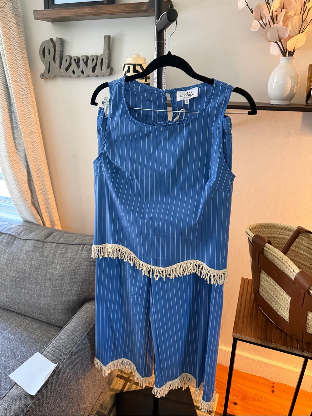 NWT Blue Pinstripe Fringe Set sz Med
